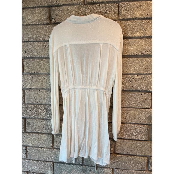 Tie-Front White Textured Dotted Button-Down Blouse By Surf Gypsy Lightweight & S - Picture 10 of 11